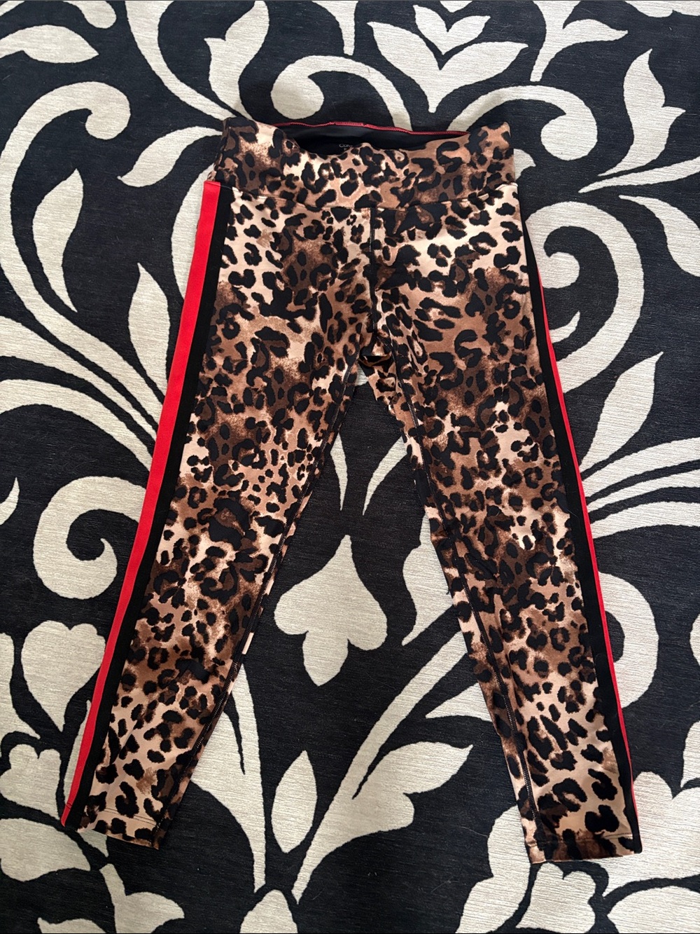 Leopard Print Leggings with Red Side Stripe